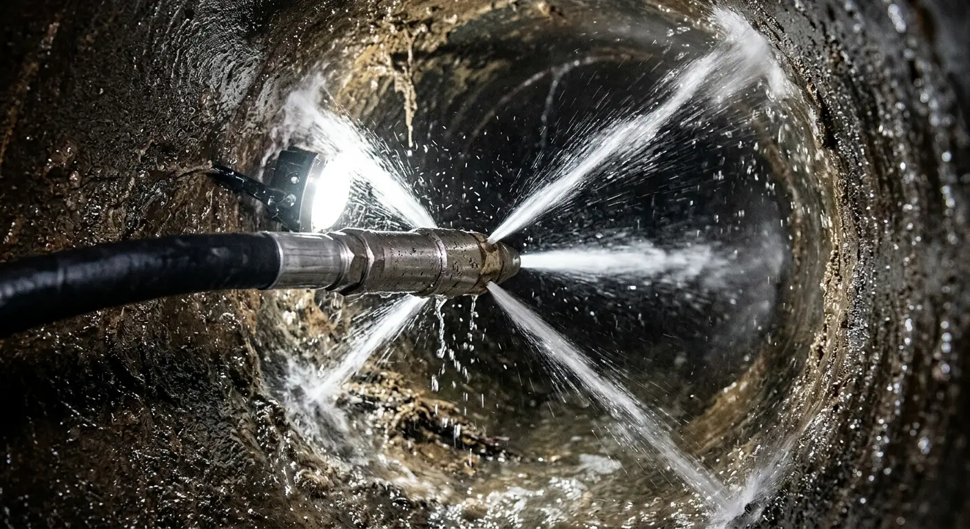 High-pressure hydro jetting nozzle cleaning sewer pipe for Sewer Line Relining in Inglewood